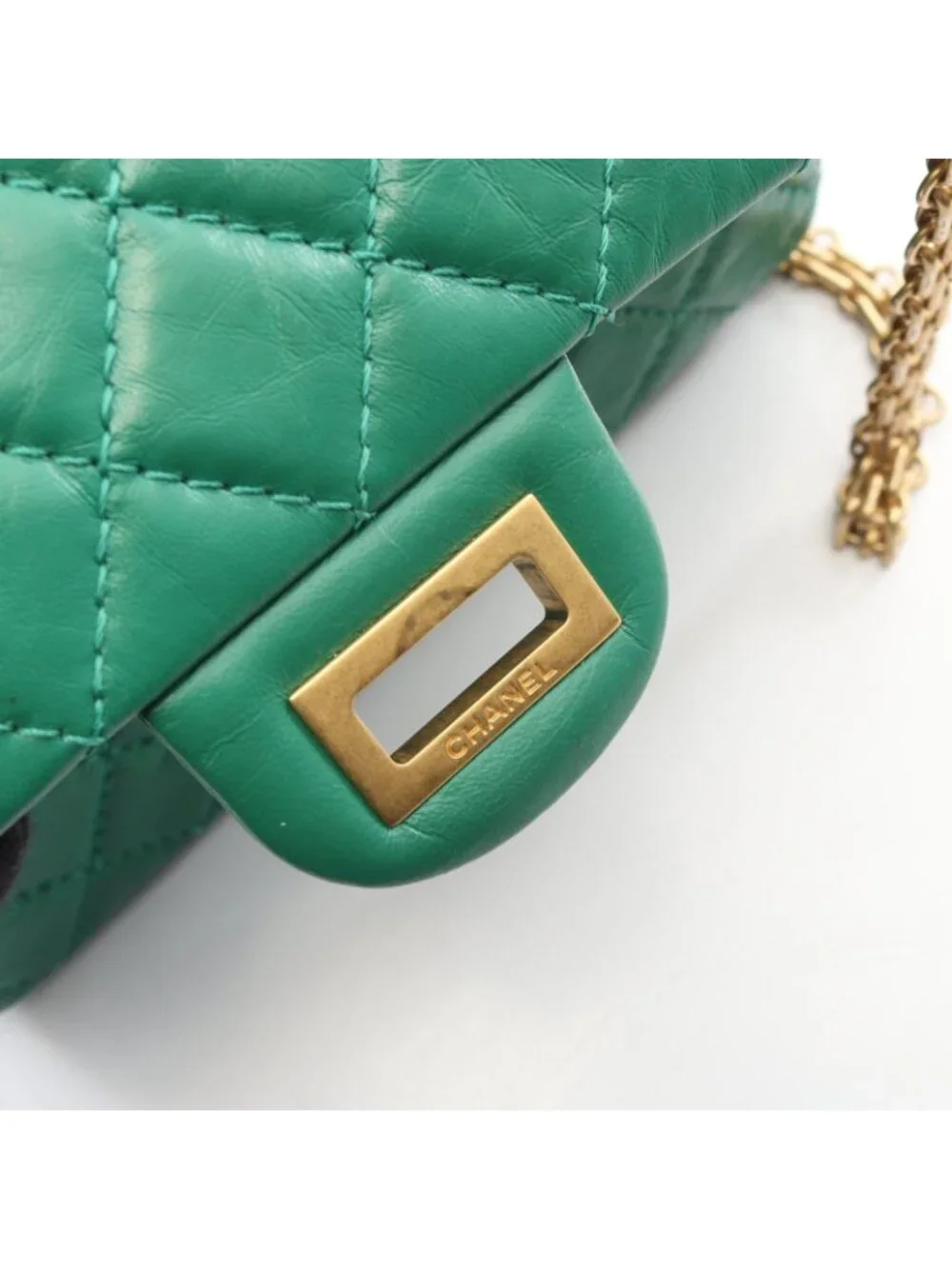 Chanel Shoulder Bag 2.55 Mini Quilted Green Leather Chain